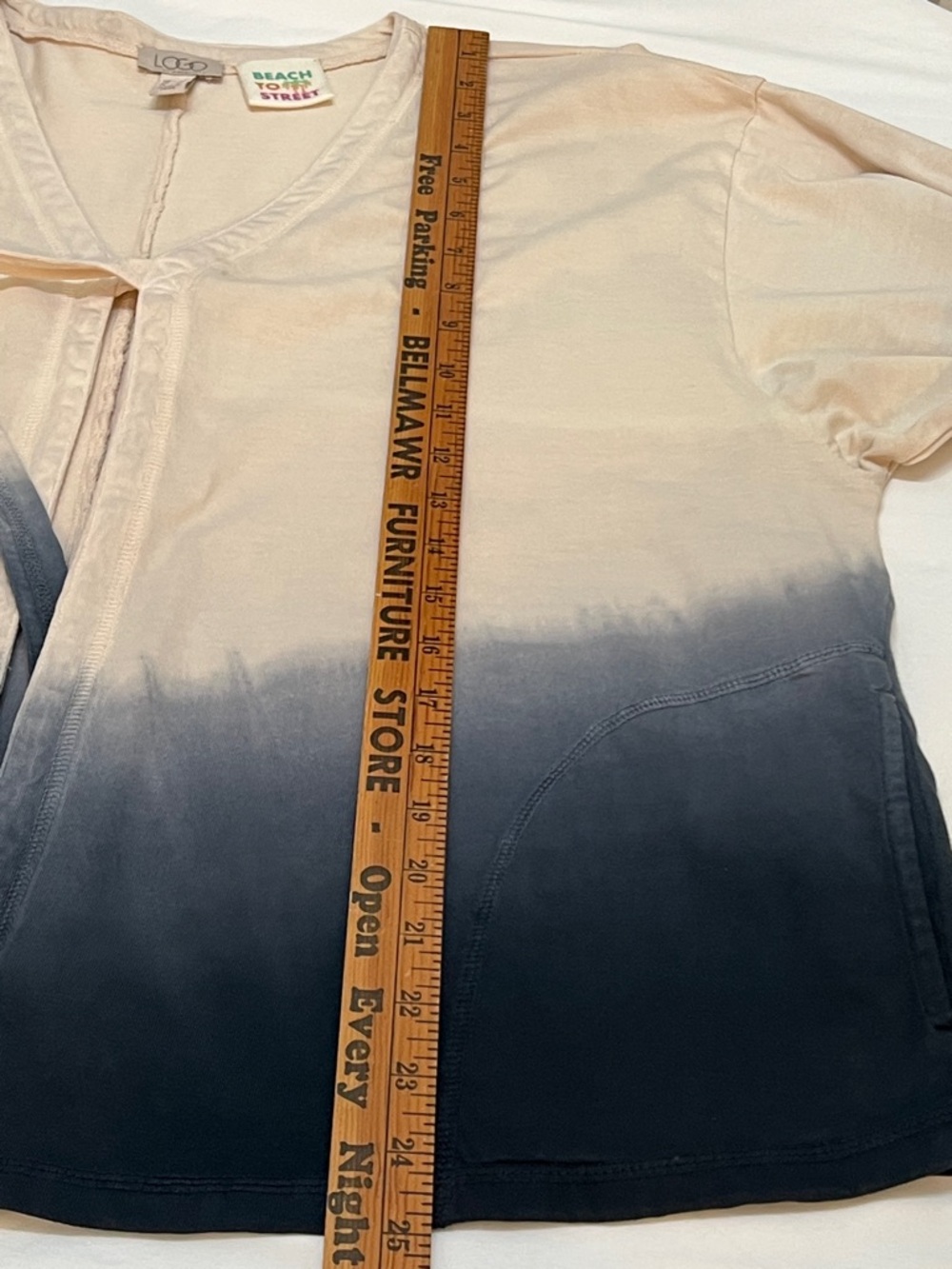 LOGO by Lori Goldstein Ombre Tie-Front Cotton Jacket in Cream and Navy - Picture 13 of 13